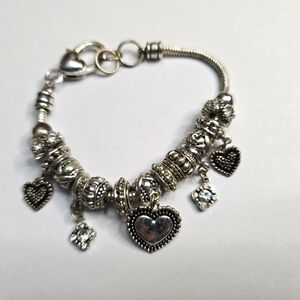Charm Bracelet Silver Tone Hearts‎ & Rhinestones Women's Jewelry